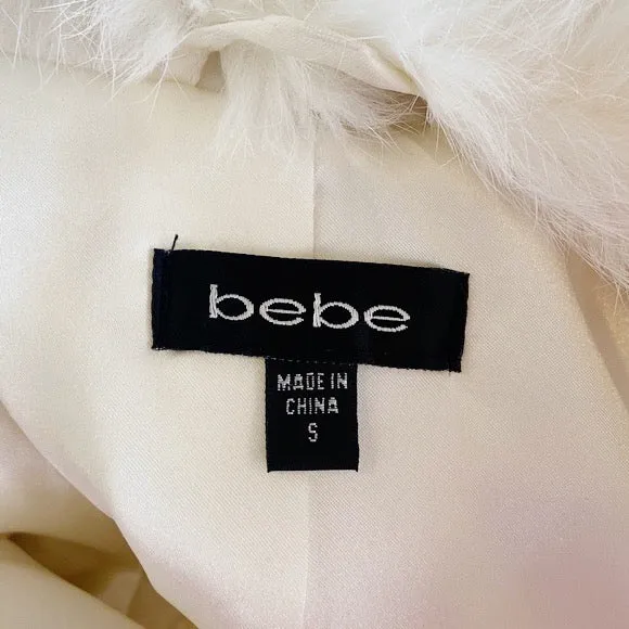 Bebe | Women's Cream Wool Blend Rabbit Fur Collar Pea Coat | Size: S