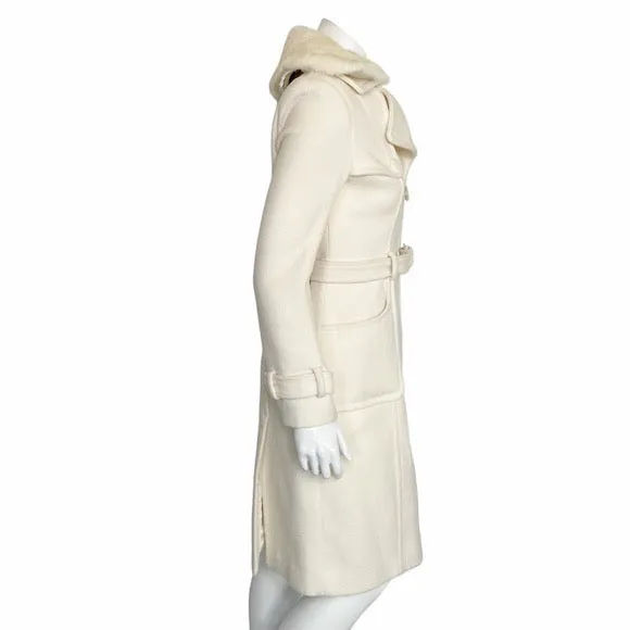 Bebe | Women's Cream Wool Blend Rabbit Fur Collar Pea Coat | Size: S