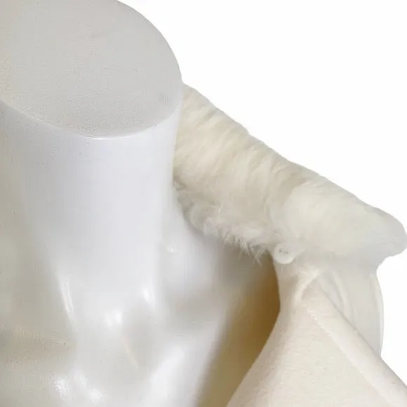 Bebe | Women's Cream Wool Blend Rabbit Fur Collar Pea Coat | Size: S