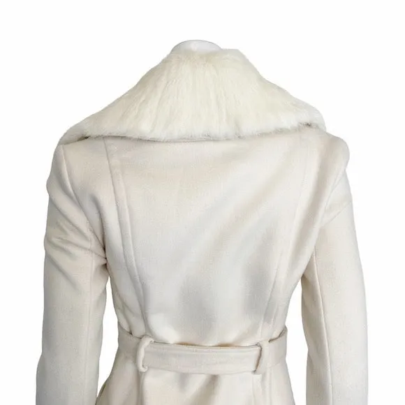 Bebe | Women's Cream Wool Blend Rabbit Fur Collar Pea Coat | Size: S