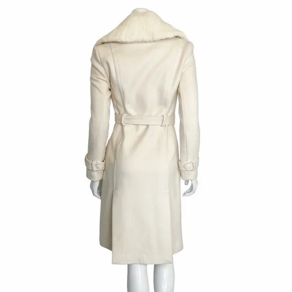 Bebe | Women's Cream Wool Blend Rabbit Fur Collar Pea Coat | Size: S
