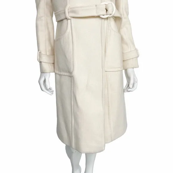 Bebe | Women's Cream Wool Blend Rabbit Fur Collar Pea Coat | Size: S