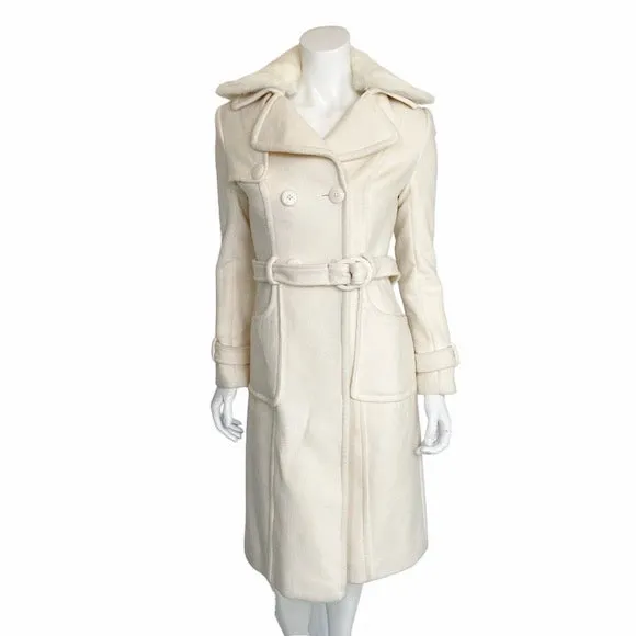 Bebe | Women's Cream Wool Blend Rabbit Fur Collar Pea Coat | Size: S