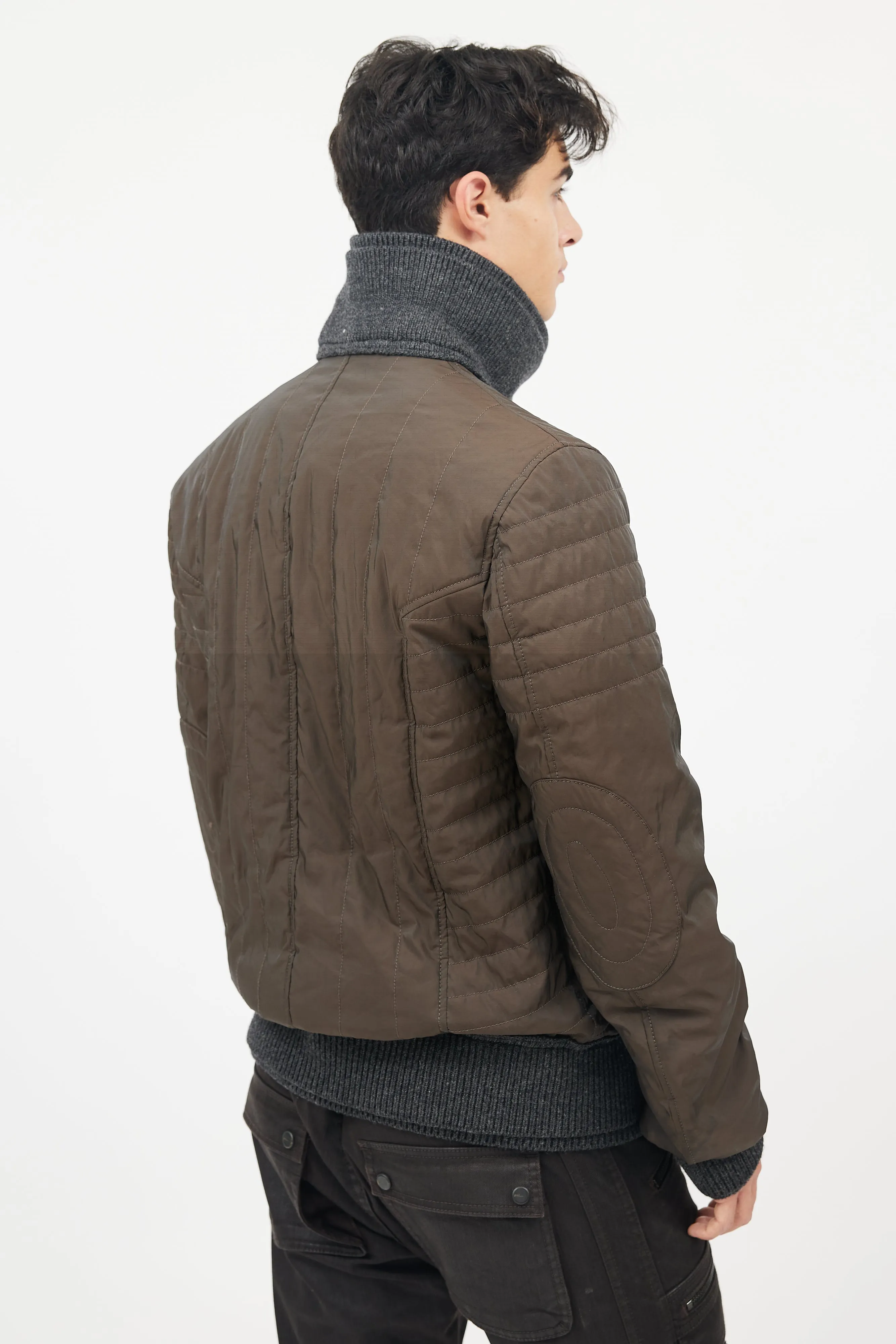 Brown & Grey Wool Trim Bomber Jacket