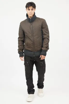 Brown & Grey Wool Trim Bomber Jacket