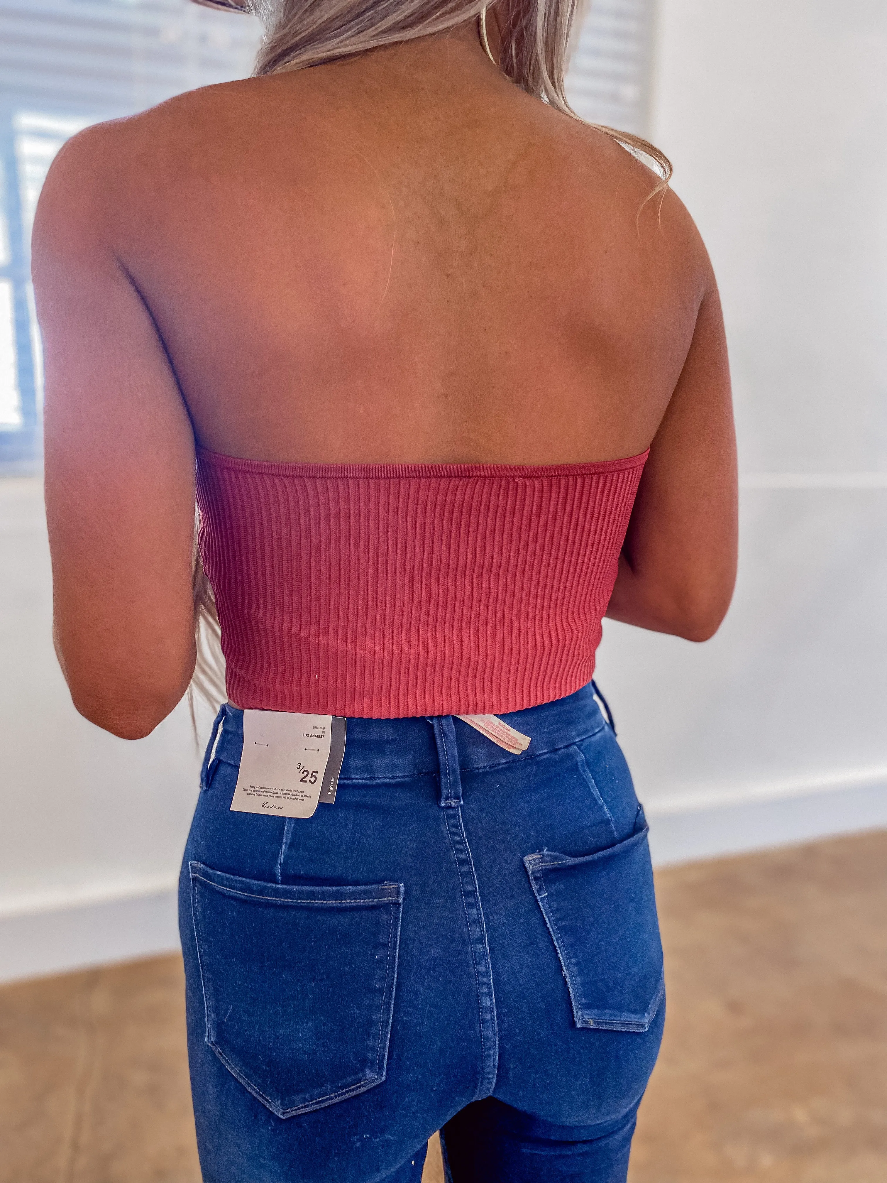 Deep Red Cropped Bandeau Top