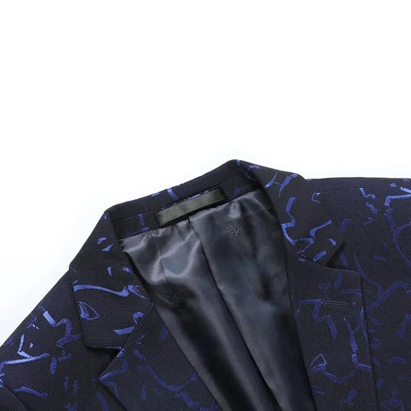 Floral Print 3 Piece Suit Set Men Luxury Bronzing Blazers Vest Trousers