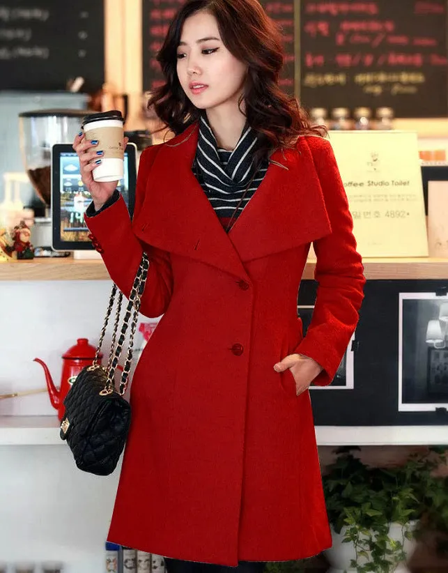 Free Shipping Slim Bowknot Sash Worsted Trench Coat