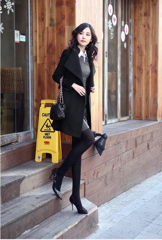 Free Shipping Slim Bowknot Sash Worsted Trench Coat