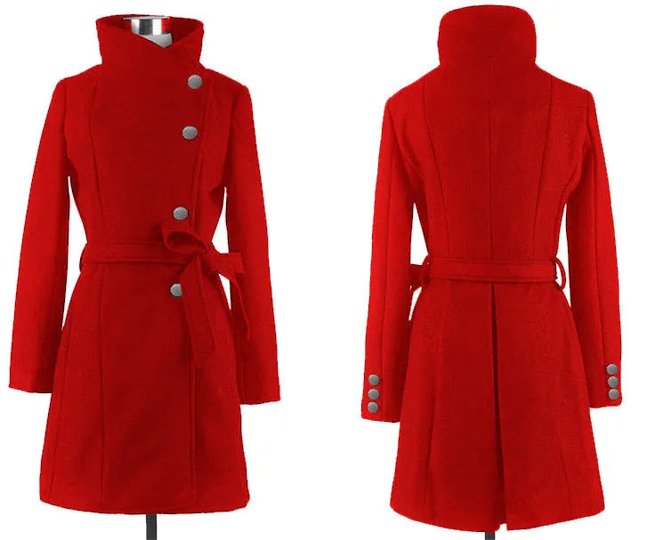 Free Shipping Slim Bowknot Sash Worsted Trench Coat