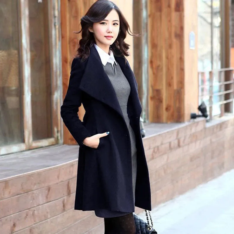 Free Shipping Slim Bowknot Sash Worsted Trench Coat