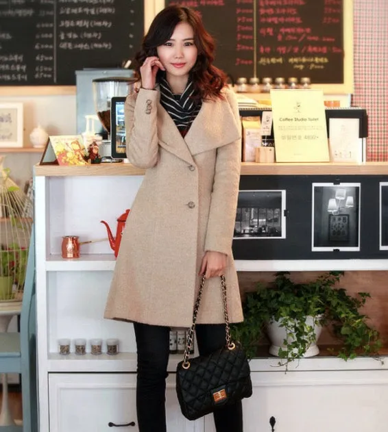 Free Shipping Slim Bowknot Sash Worsted Trench Coat