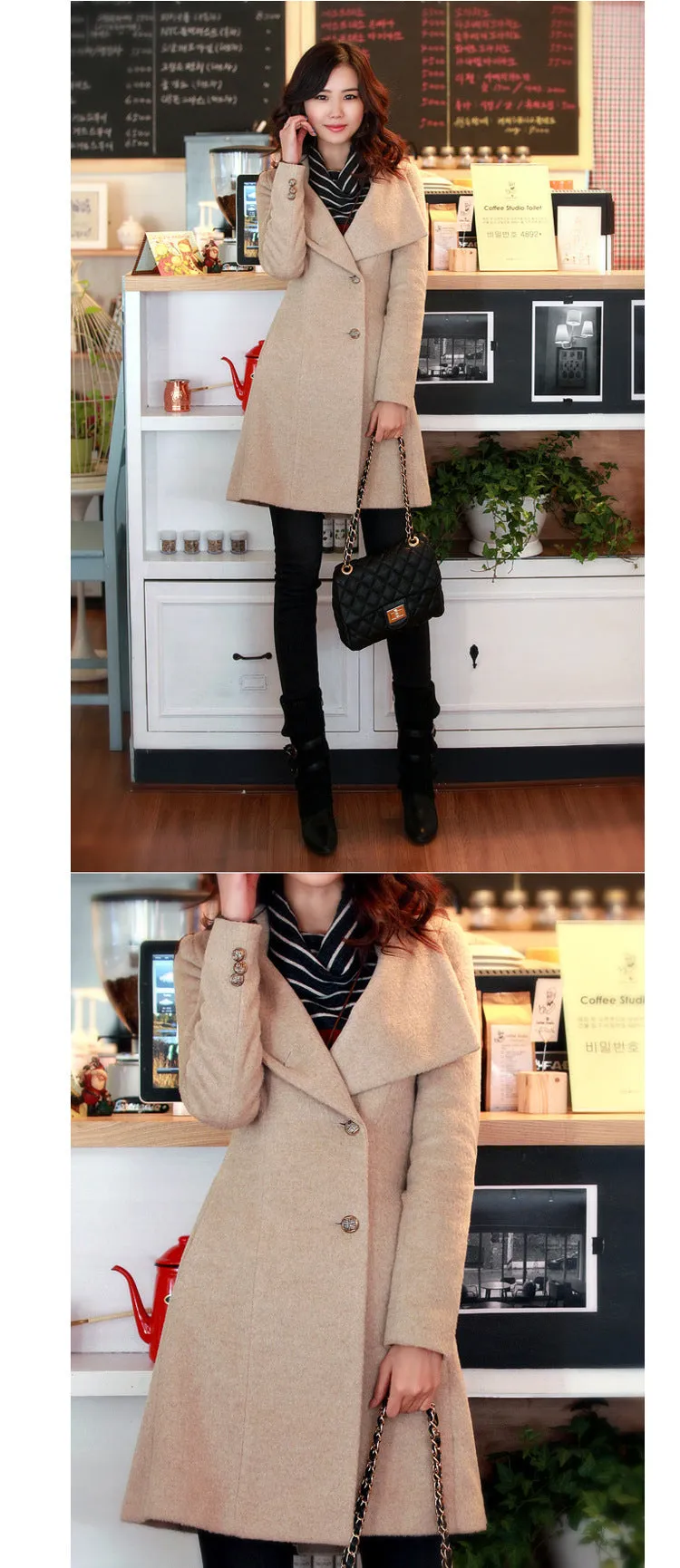 Free Shipping Slim Bowknot Sash Worsted Trench Coat