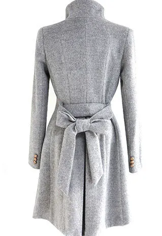 Free Shipping Slim Bowknot Sash Worsted Trench Coat