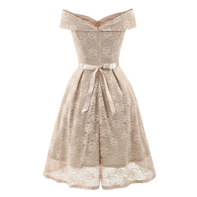 Green Lace Off the Shoulder Fit and Flare Swing Dress