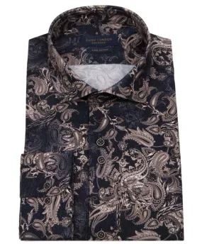 Guide London Paisley Long Sleeve Shirt Ls76983-Navy