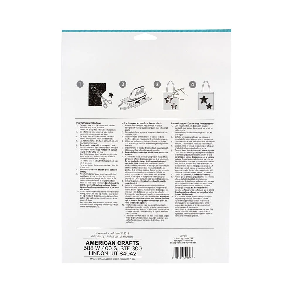 Jolee's Easy Image Iron-On Transfer Single Sheet 8.5"X11" - Black Glitter*