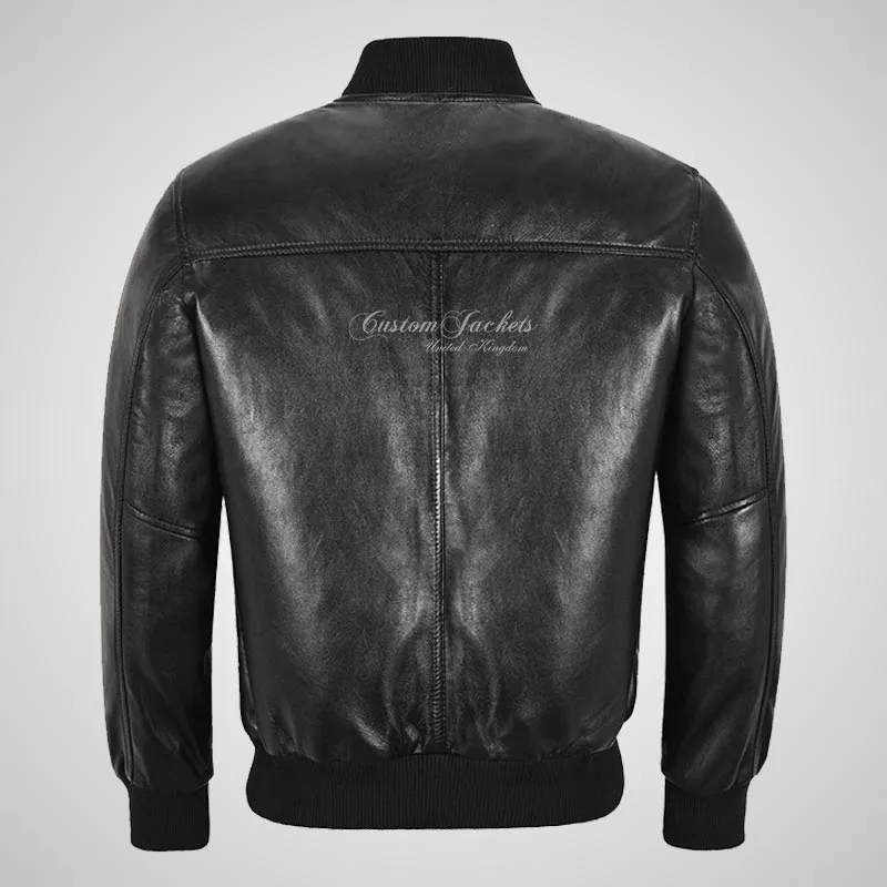 MA-1 Black Leather Bomber Jacket For Men's