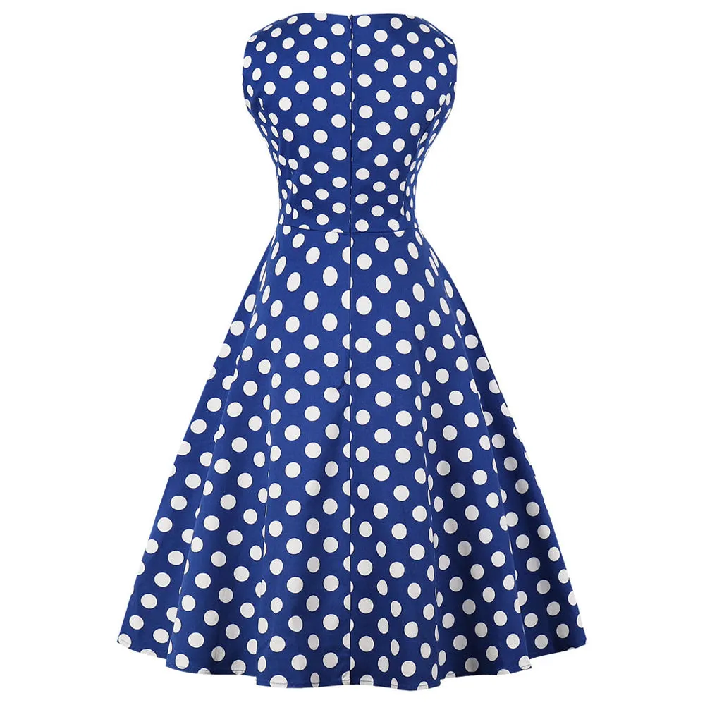 Navy Blue Floral Fit and Flare Swing Dress