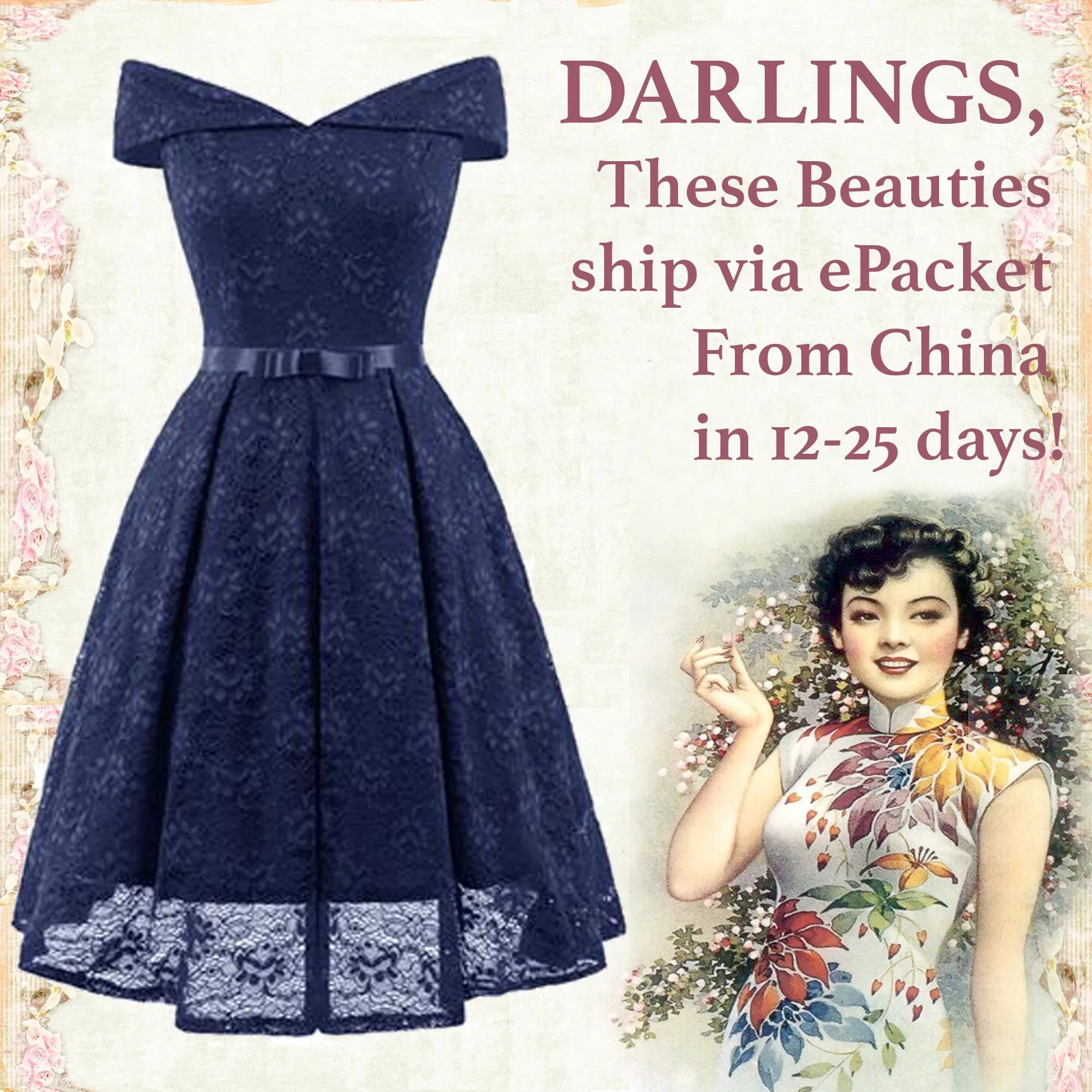Navy Blue Lace Off the Shoulder Fit and Flare Swing Dress