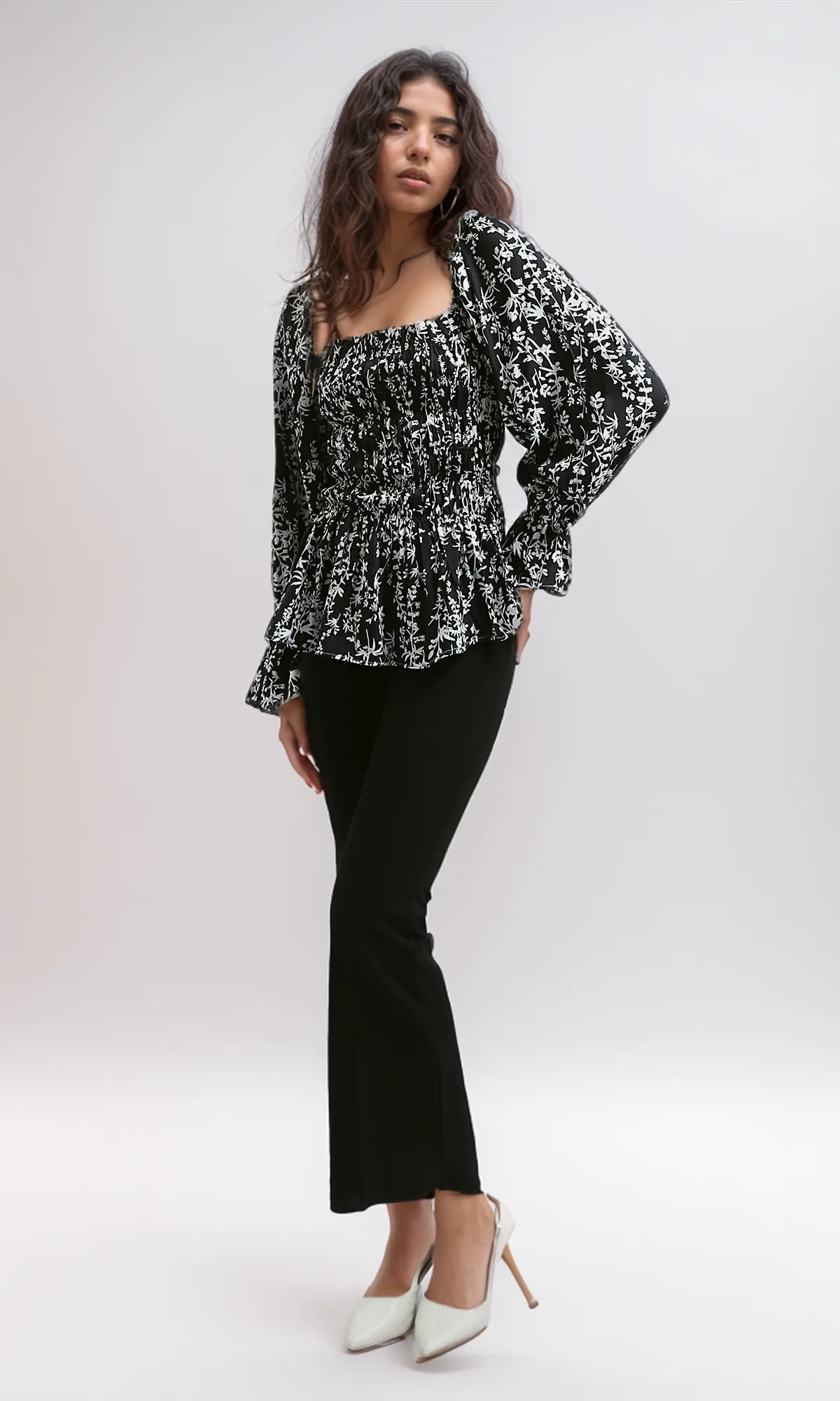 O190363 Long Sleeve Off-Shoulder Blouses Shirts - Multicolor