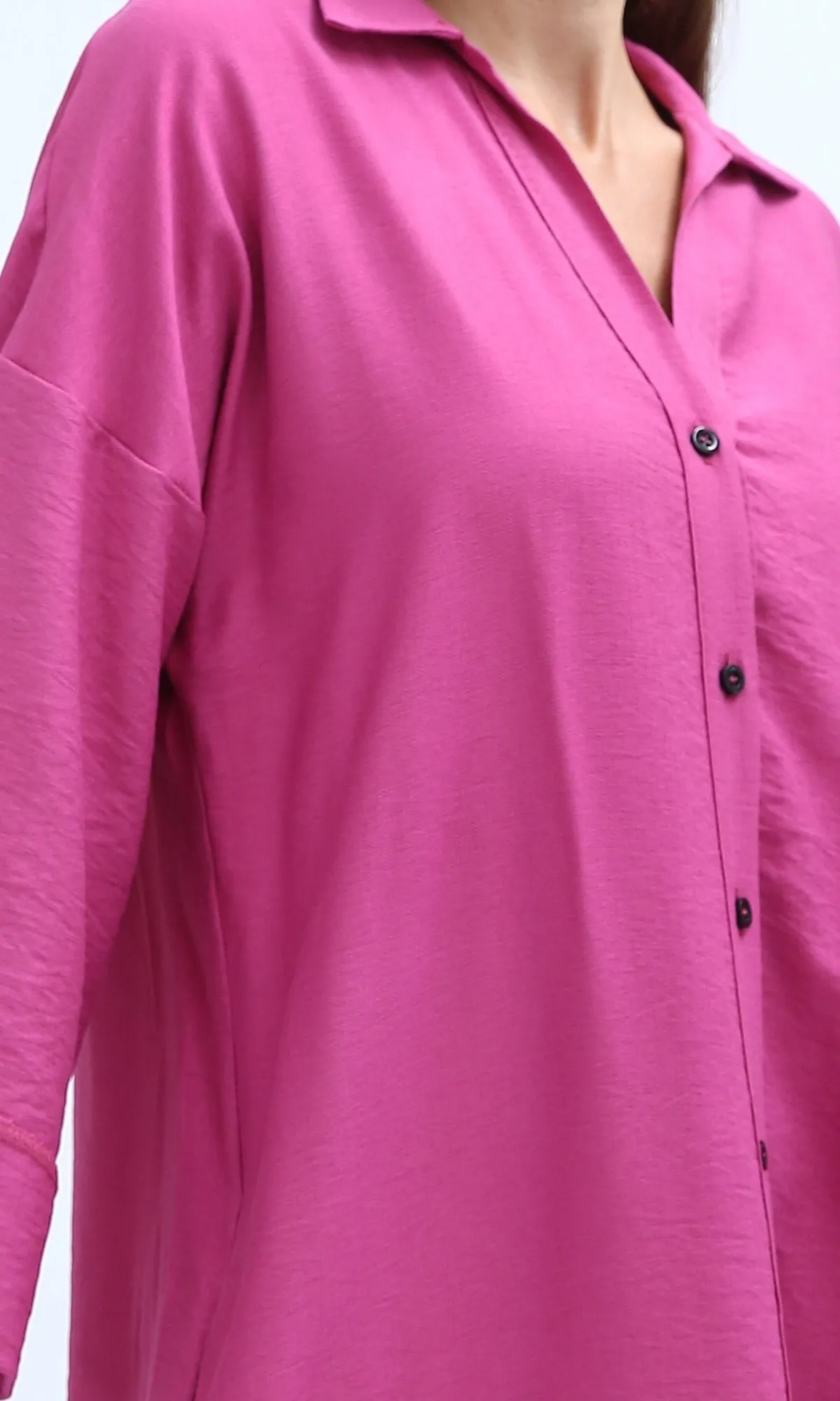 O198051 - Solid Long Sleeves Dress With Side Slits - Fushia