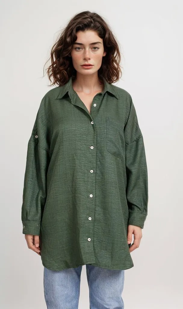 O200155-O200155 - Cropped Button-Up Shirt - Multicolor Print
