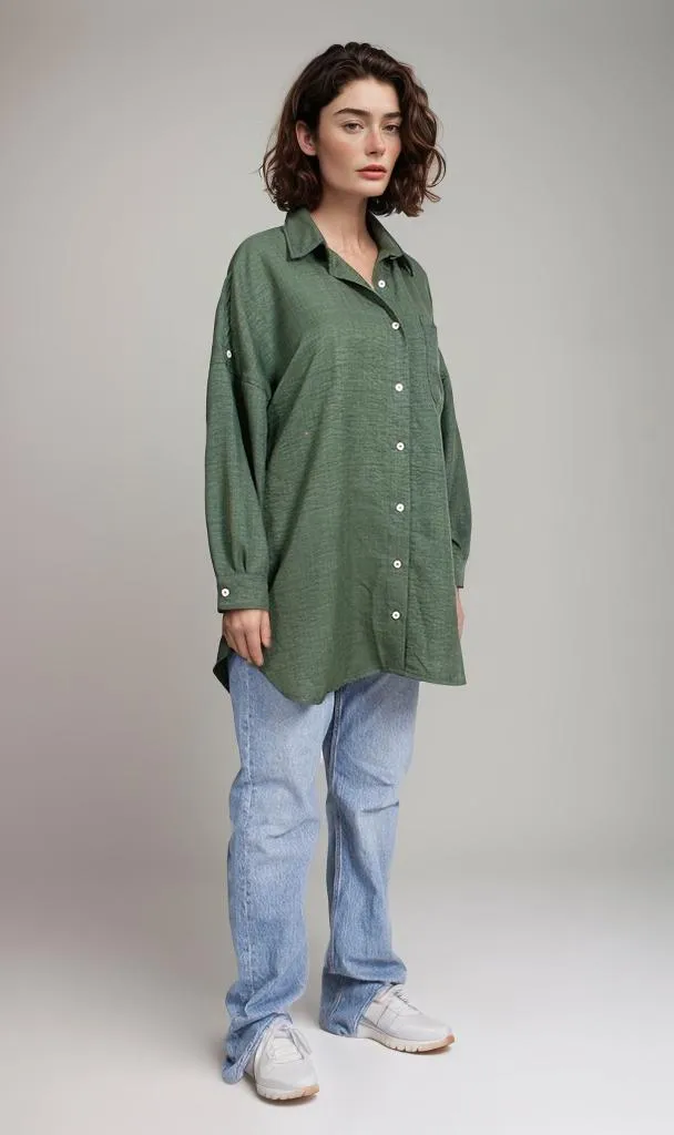 O200155-O200155 - Cropped Button-Up Shirt - Multicolor Print