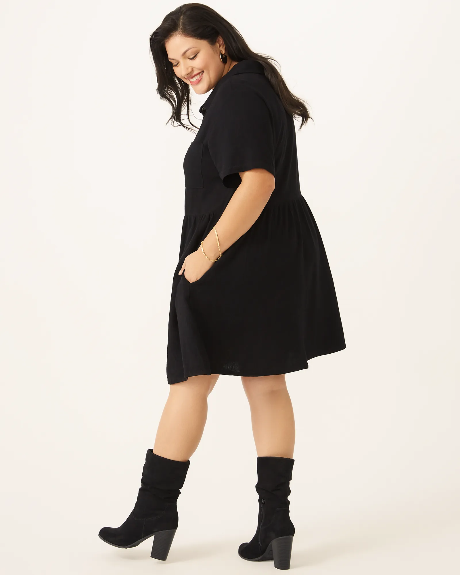 Penelope Fit and Flare Shirt Dress | Black