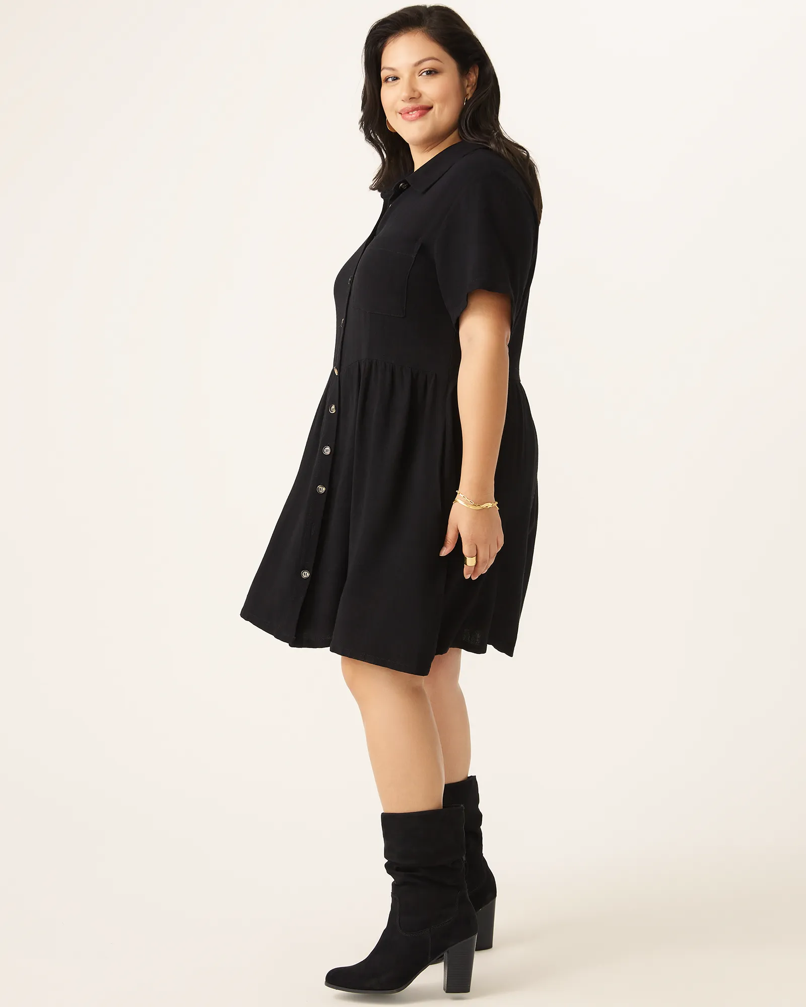 Penelope Fit and Flare Shirt Dress | Black