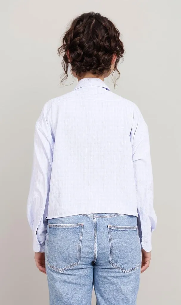 R206356-R206356 - Striped Cropped Shirt - Blue & White
