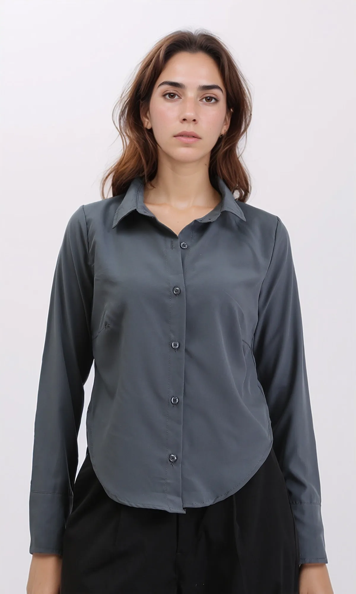 R209974 - Solid Long Sleeves Classic Shirt - Dark Grey
