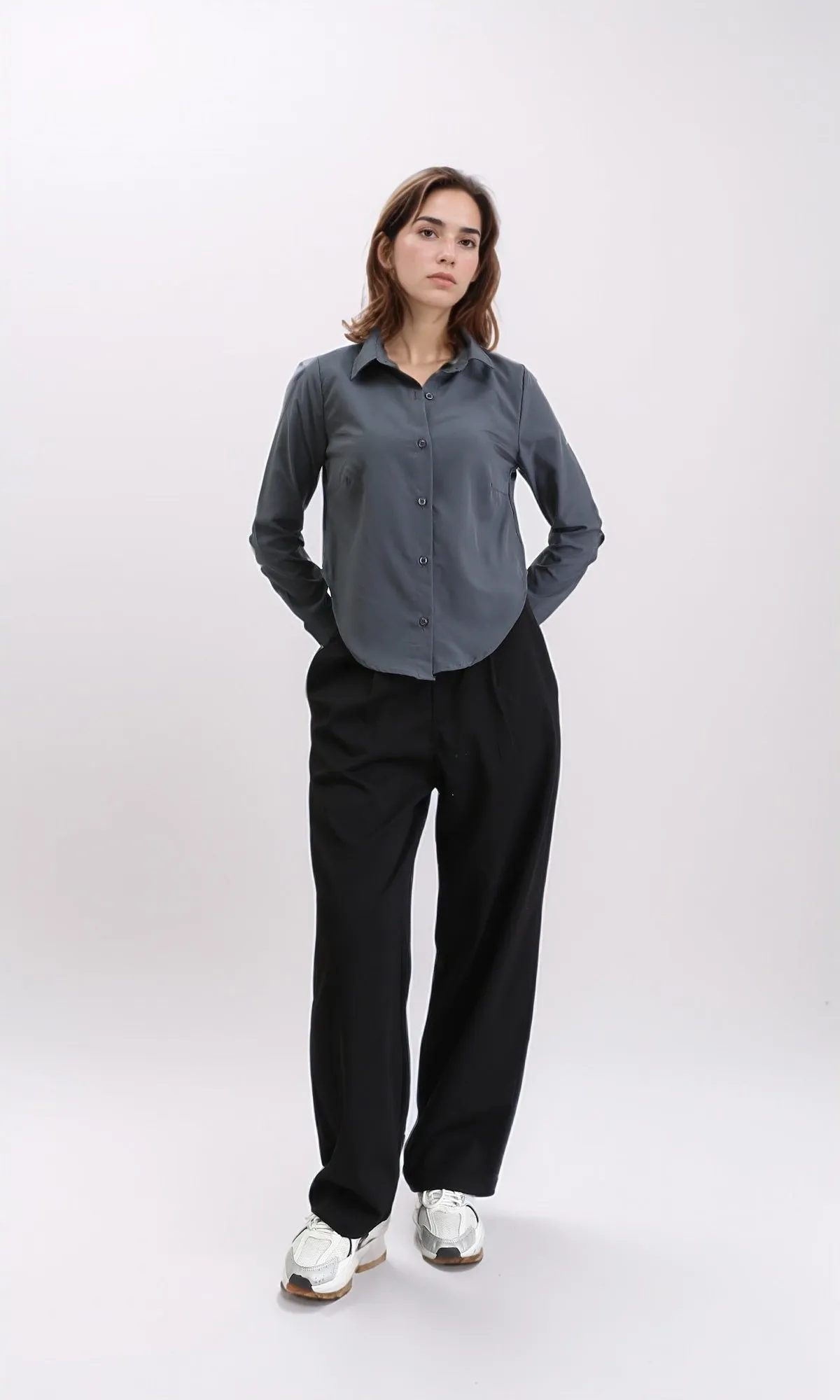 R209974 - Solid Long Sleeves Classic Shirt - Dark Grey