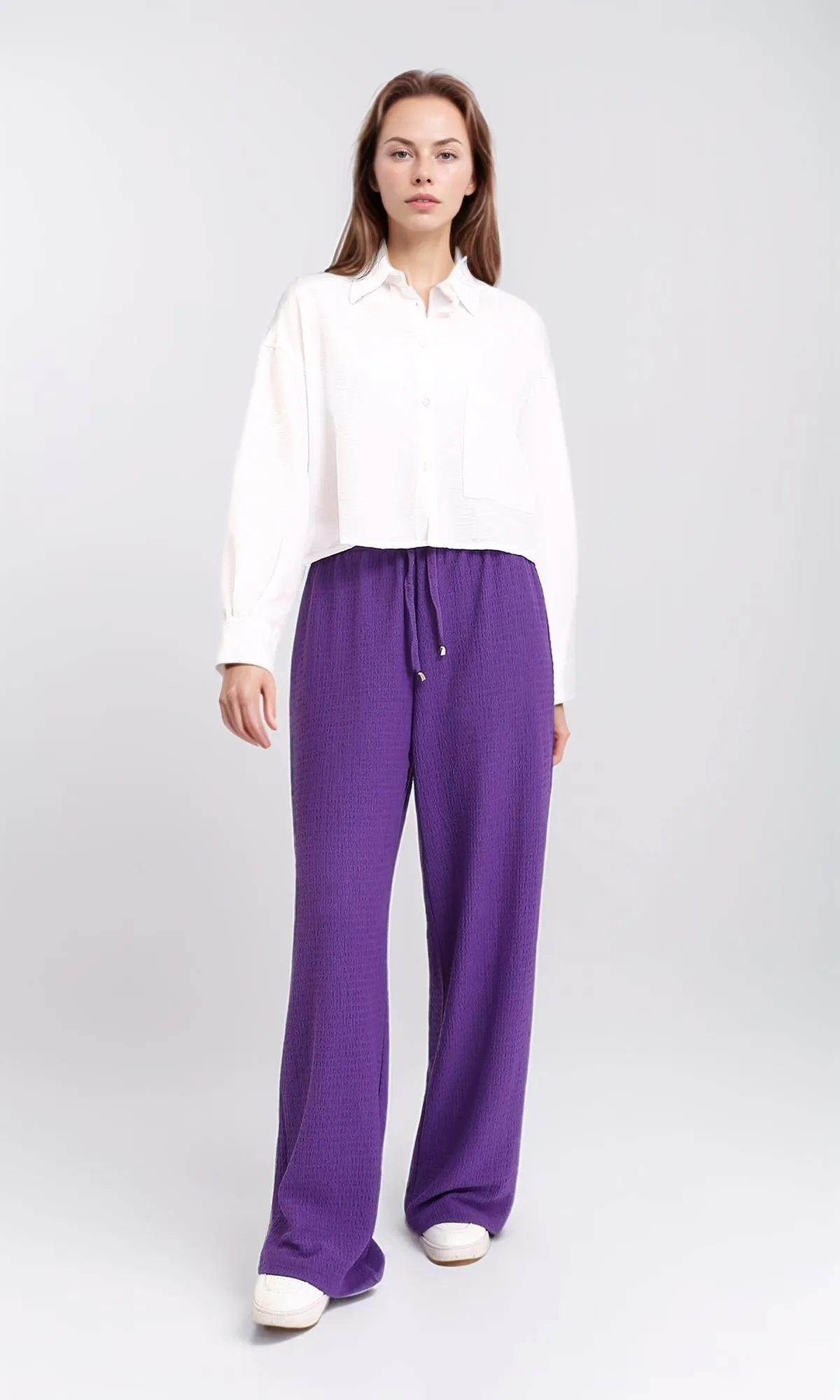 R209987 - Full Buttons Summer Textured Shirt - White