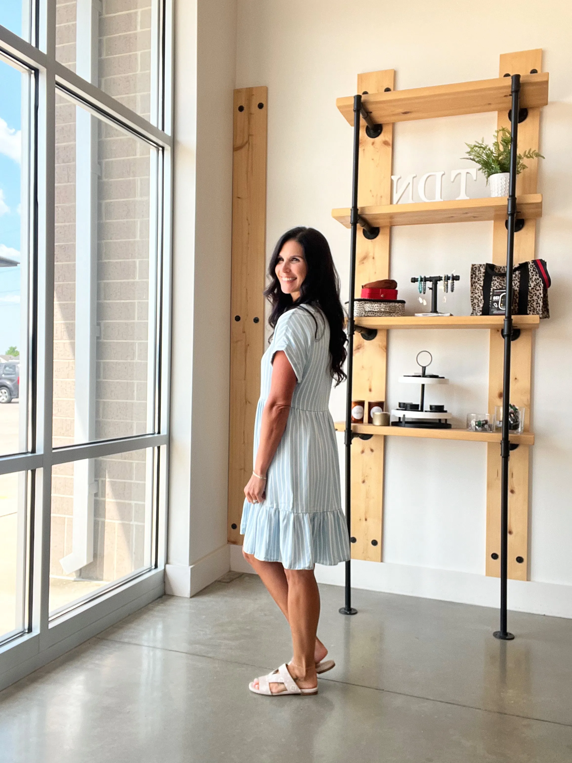 Striped Button Down Ruffle Hem Mini Dress
