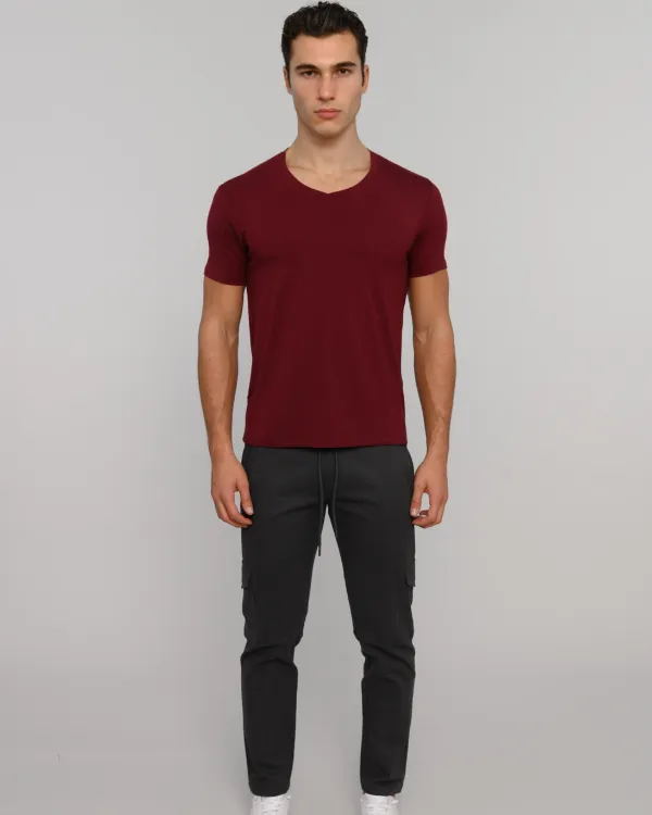 The ESNTL Burgundy V-Neck Tee