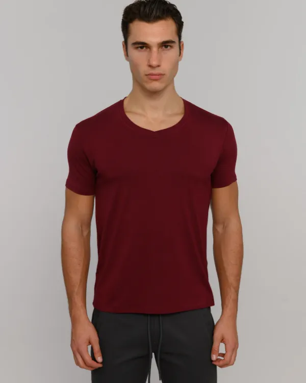 The ESNTL Burgundy V-Neck Tee