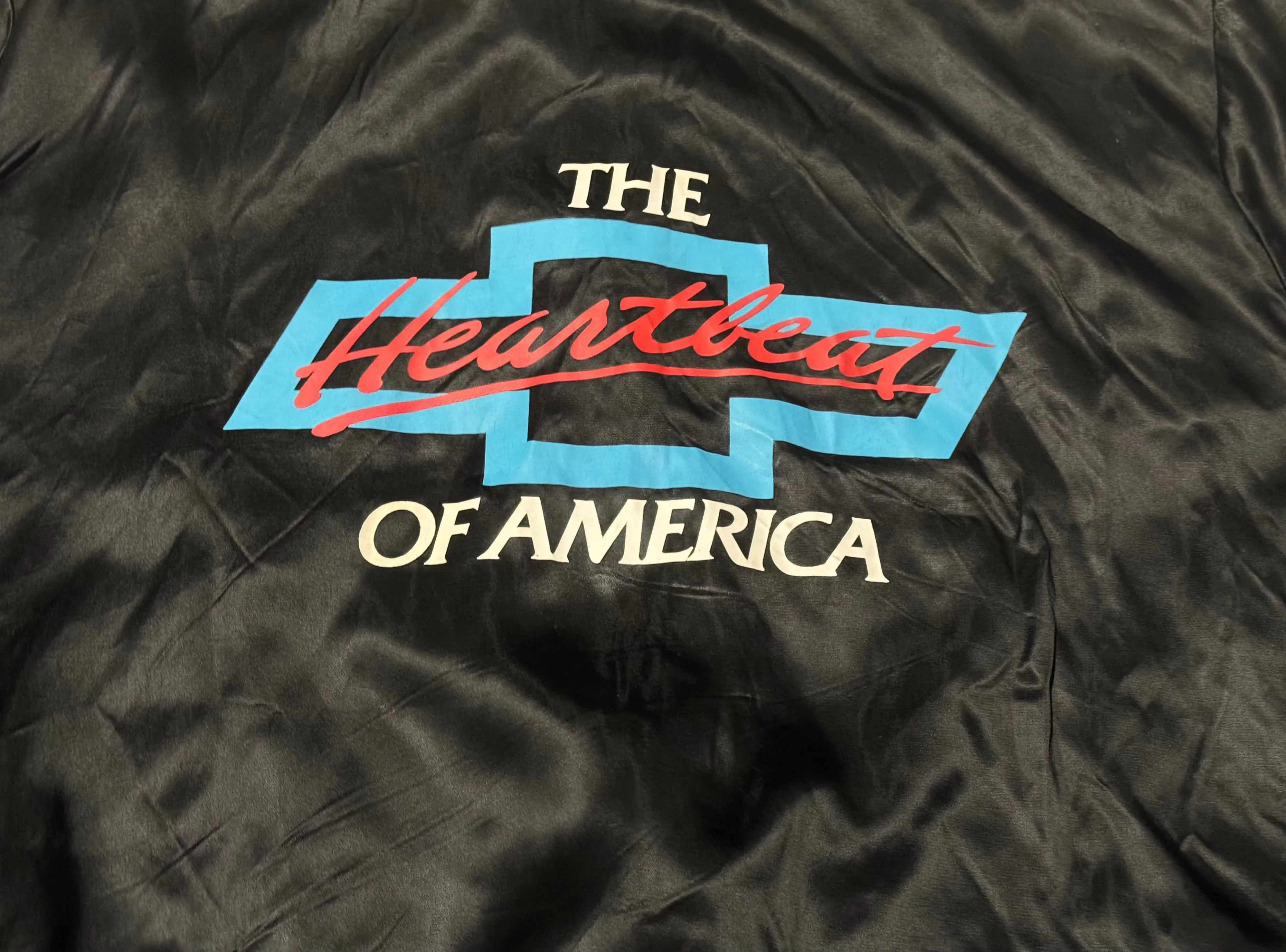 Vintage Black Chevy - Heartbeat of America Satin Bomber Jacket (XL)