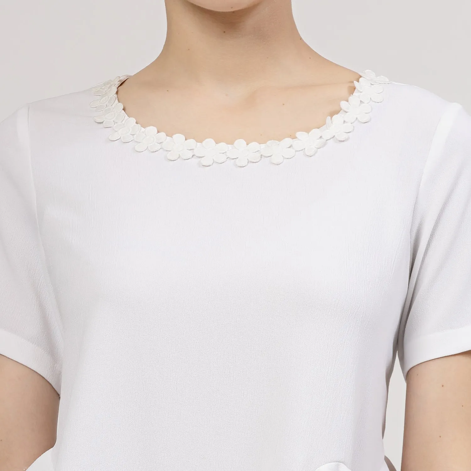 White Pemplum Top With Flower Lace
