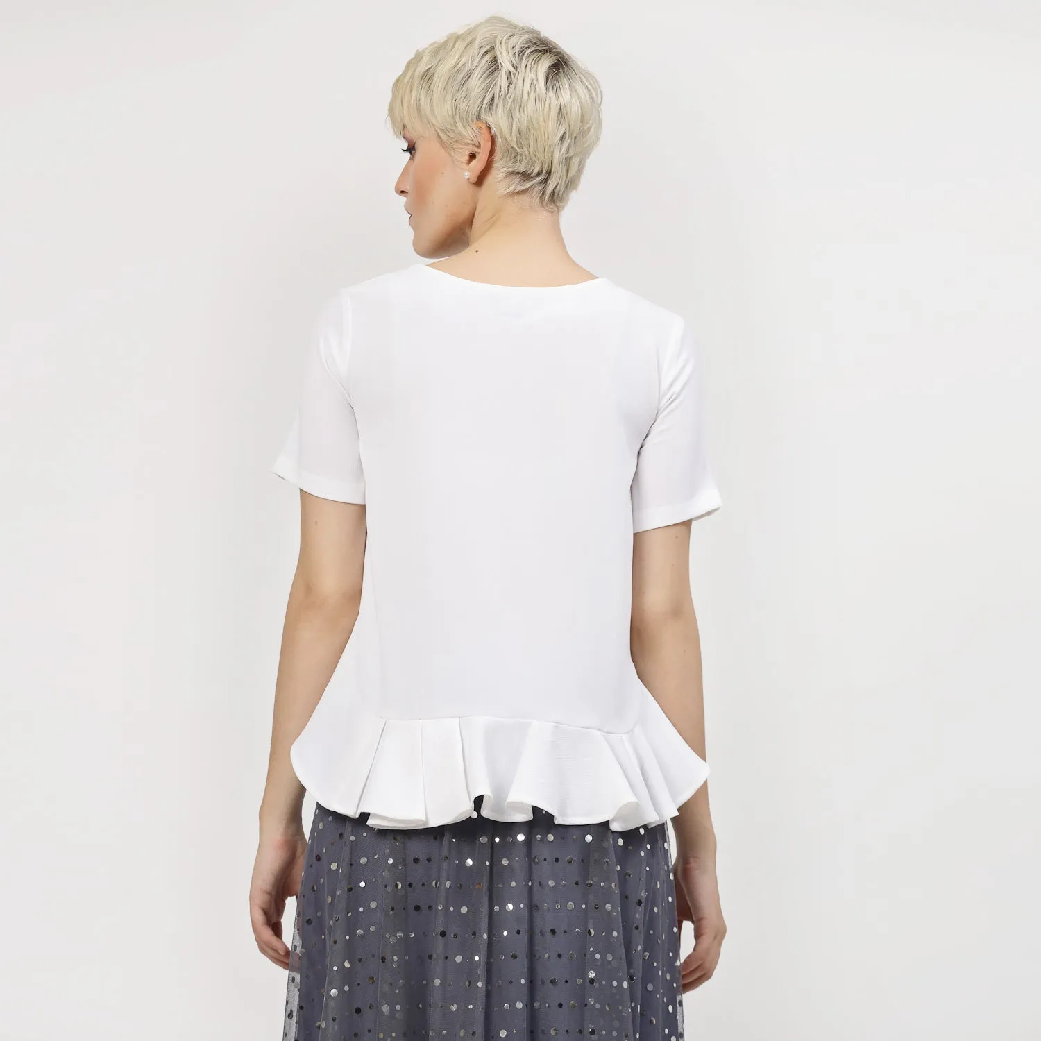 White Pemplum Top With Flower Lace