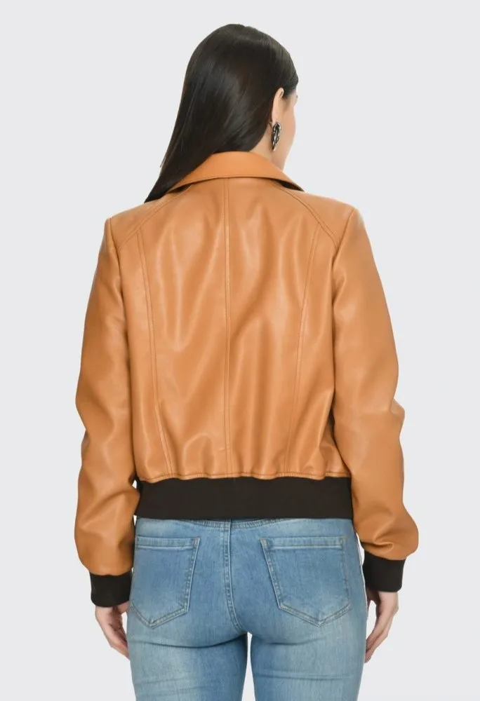 Women Leather Bomber Jacket by TJS